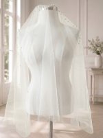Velo da sposa a doppio strato in tulle avorio con perle GW-VL012