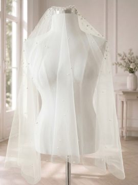 Velo da sposa a doppio strato in tulle avorio con perle GW-VL012