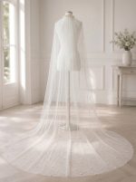 Velo da sposa lungo 220 cm in tulle avorio con perle GW-VL015