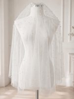 Velo da sposa corto con perle e calata 60/70 cm in tulle avorio