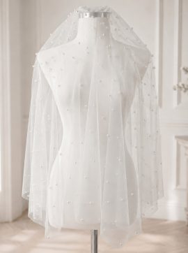 Velo da sposa corto con perle e calata 60/70 cm in tulle avorio