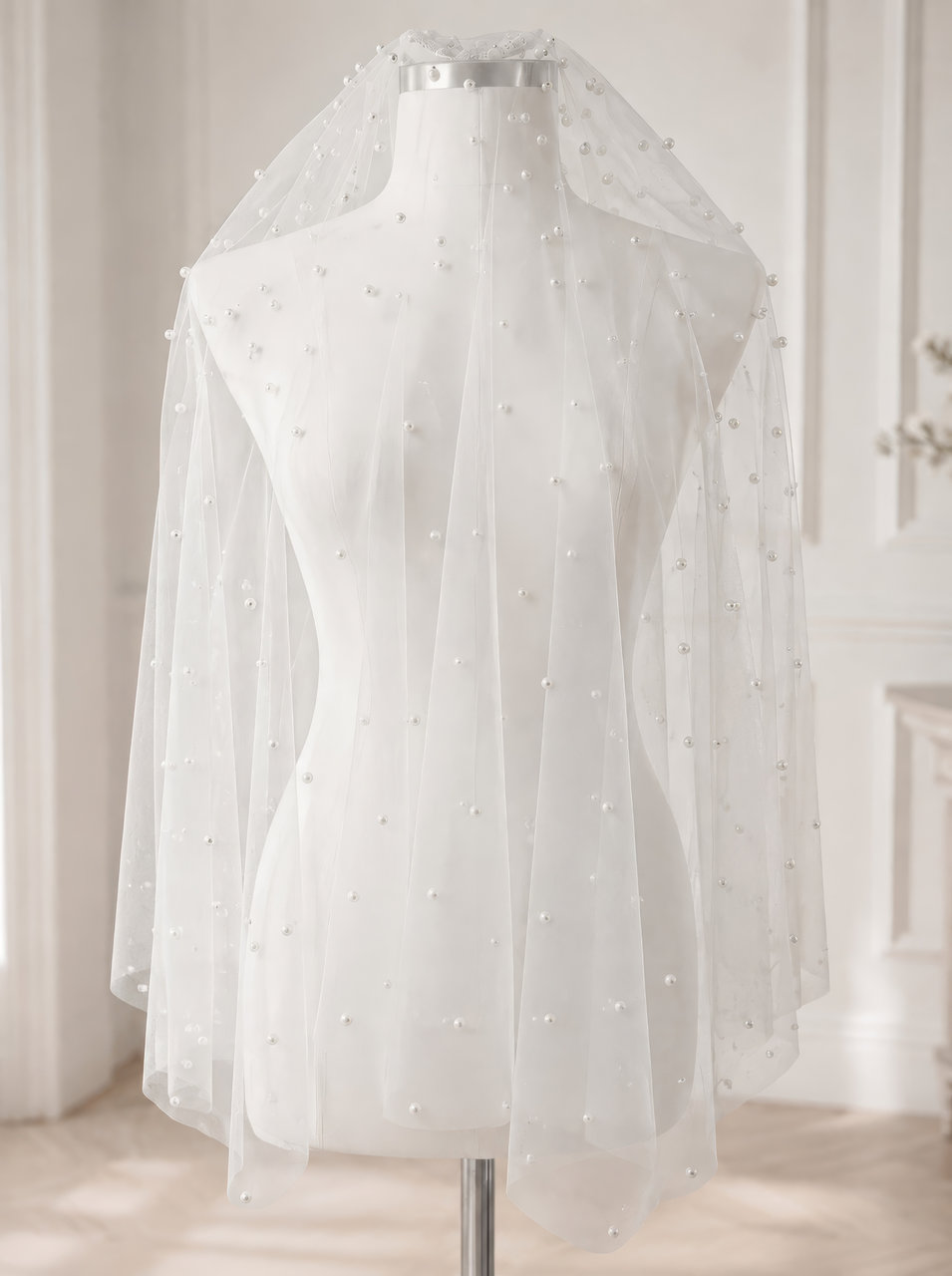 velo-sposa-delicato-perle-sfumate-calata-70-cm.jpg Velo da sposa corto con perle e calata 60/70 cm in tulle avorio