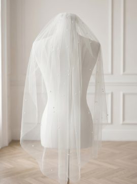 Velo da sposa 85 cm con perle in tulle avorio