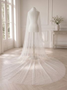 Velo da sposa lungo con perle 300 cm in tulle avorio