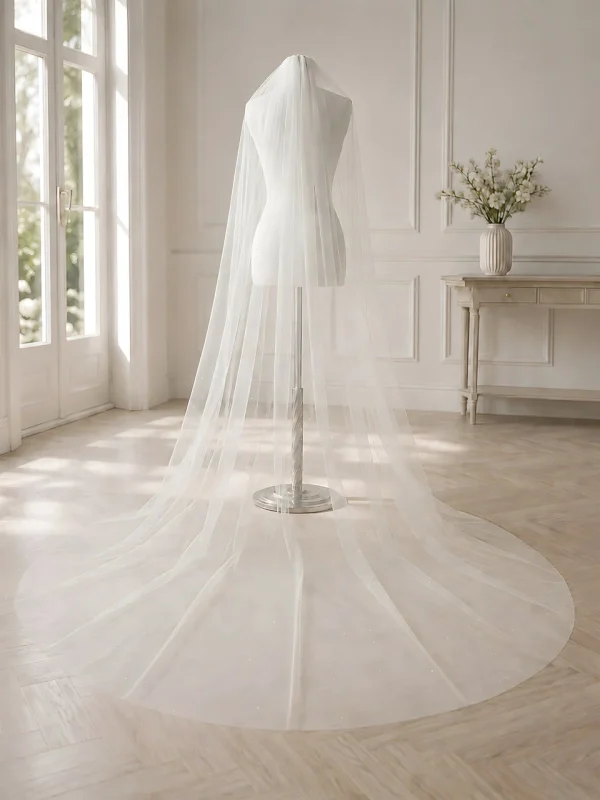 Velo da sposa 250 cm con cristalli in tulle strutturato avorio