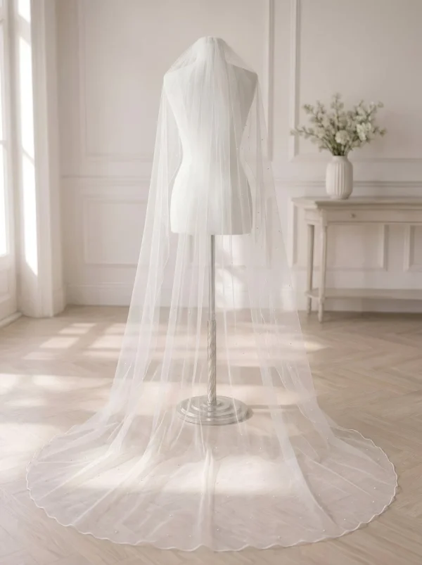 Velo da sposa 200 cm con cristalli in tulle strutturato avorio