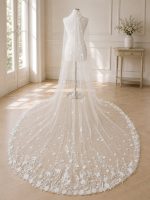 Velo da sposa scenografico con fiori 3D e perle lungo 300 cm
