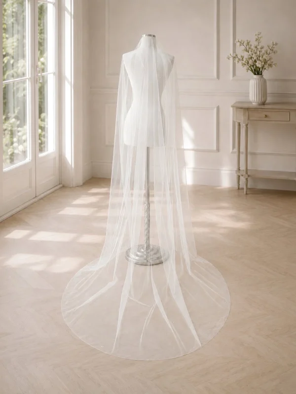 Velo da sposa 210 cm con cristalli trasparenti in tulle avorio