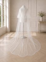 Velo da sposa con calata perle e cristalli lungo 70/250 cm