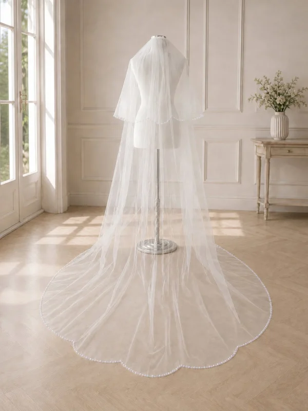 Velo da sposa con calata perle e cristalli lungo 70/250 cm