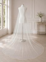 Velo da sposa romantico con profilo di perle e cristalli lungo 280 cm
