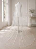 Velo da sposa con bordo di cristalli e perle lungo 270 cm