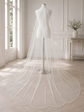Velo da sposa con bordo di cristalli e perle lungo 270 cm