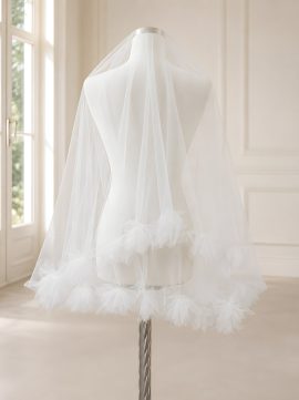 Velo da sposa couture con fiori 3D e calata 65/80 cm