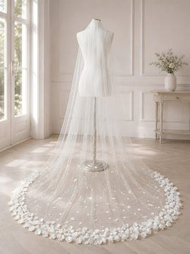 Velo da sposa scenografico a cattedrale con fiori 3D lungo 350 cm