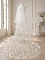 Velo da sposa floreale 3D a cattedrale con calata in tulle avorio