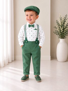 completo-battesimo-bambino-verde-pois-bretelle-cappellino.webp