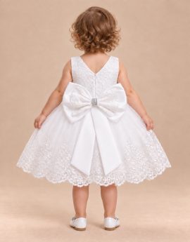 Abito battesimo bianco con maxi fiocco posteriore