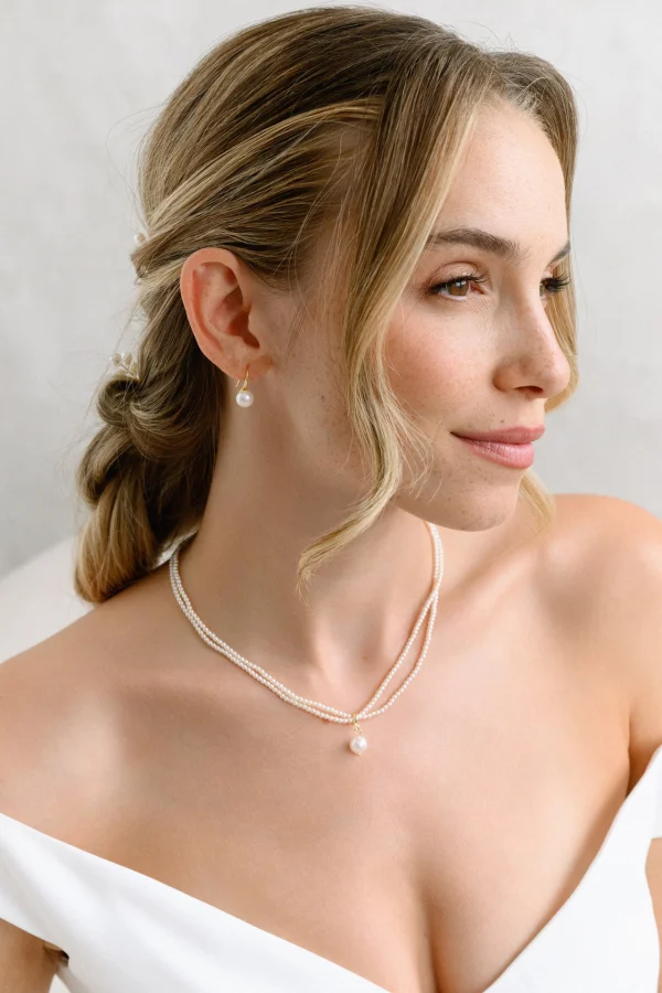 Set sposa NS1020 con collana doppio filo di perle e orecchini
