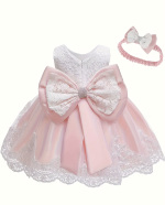 abito battesimo rosa fiocco