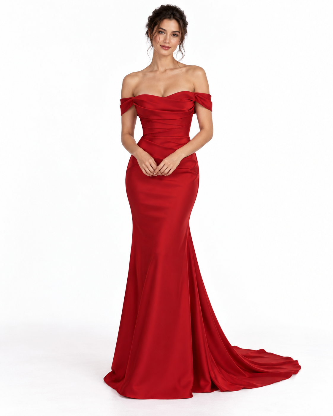 Abito da Sposa Rosso in Raso a Sirena – Frontale