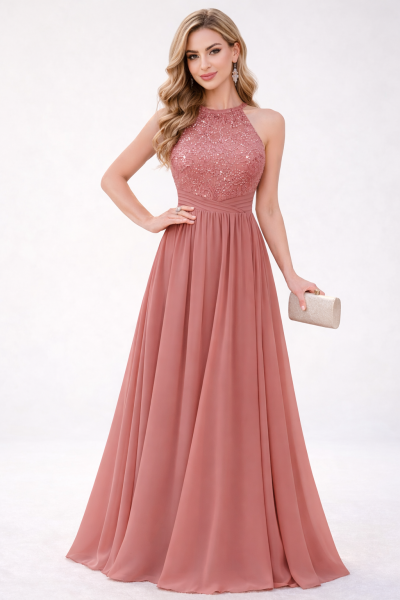 abito da cerimonia rosa cipria 2026 lungo elegante