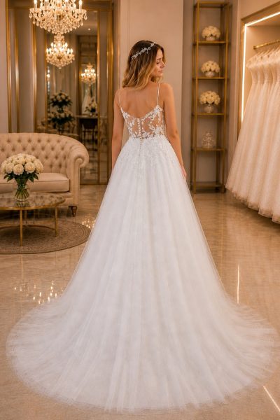 abito da sposa strascico romantico