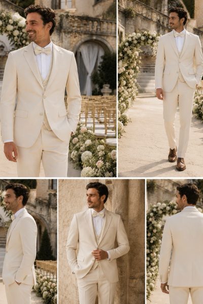 shooting sposo in abito beige panna