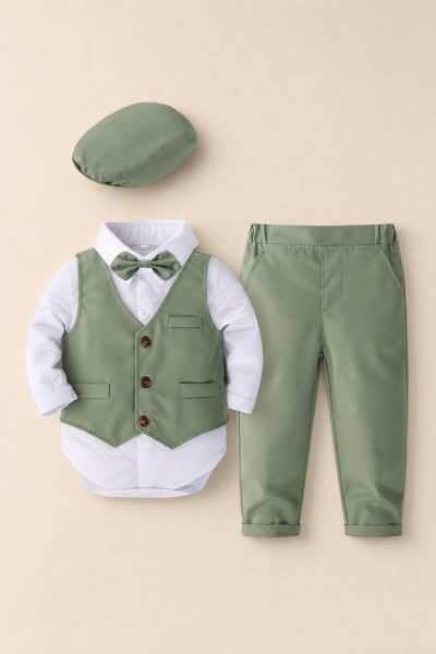 completo cerimonia bambino verde gilet pantaloni
