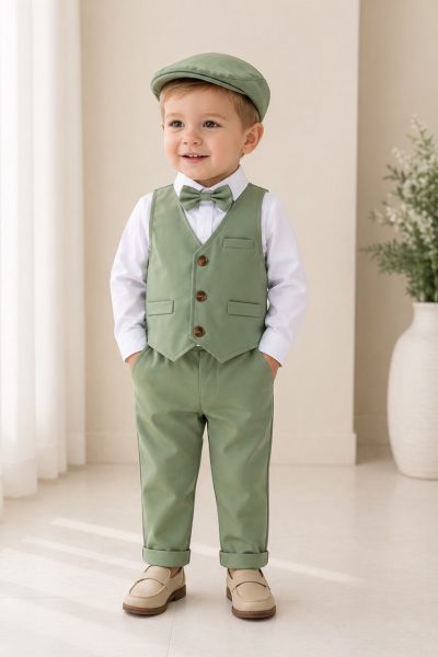 completo cerimonia bambino verde gilet cappellino sposatelier