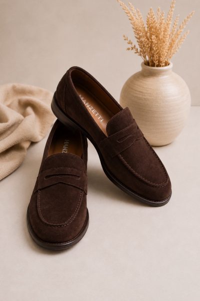Mocassino uomo in camoscio marrone elegante Manzetti