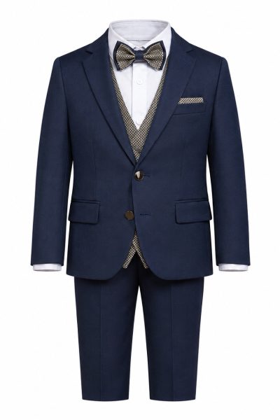 Abito cerimonia bambino blu con gilet e papillon elegante