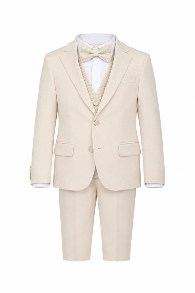 Abito cerimonia bambino panna con gilet e papillon elegante
