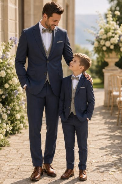 Abiti abbinati papà figlio con abito cerimonia bambino blu