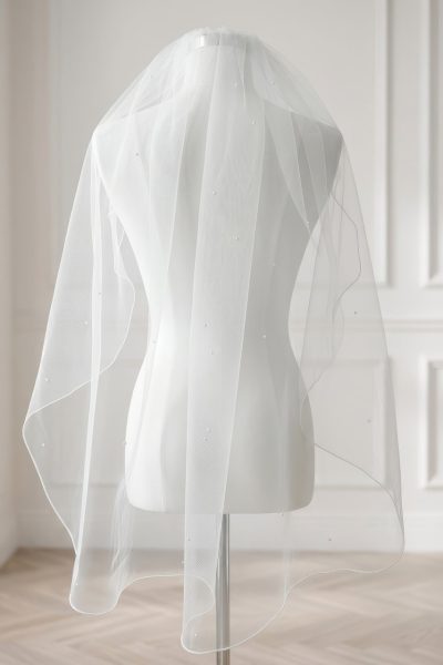 Velo da sposa minimal con cristalli iridescenti lungo 92 cm