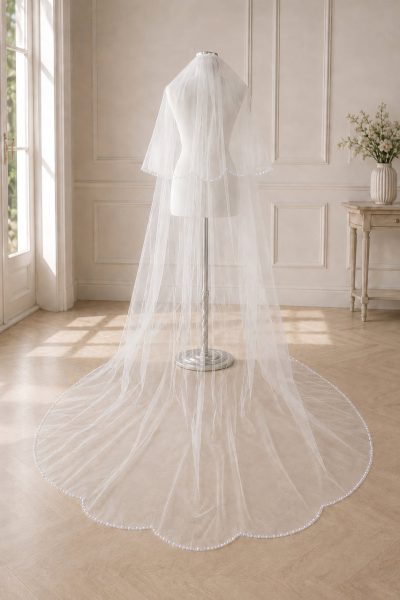 Velo da sposa con calata perle e cristalli lungo 70/250 cm