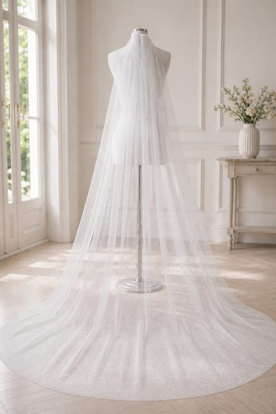 Velo da sposa cattedrale glitterato avorio lungo 330 cm