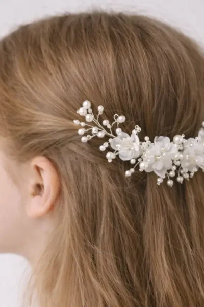 Fermaglio bambina Fiori Bianchi e Perle Gioiello