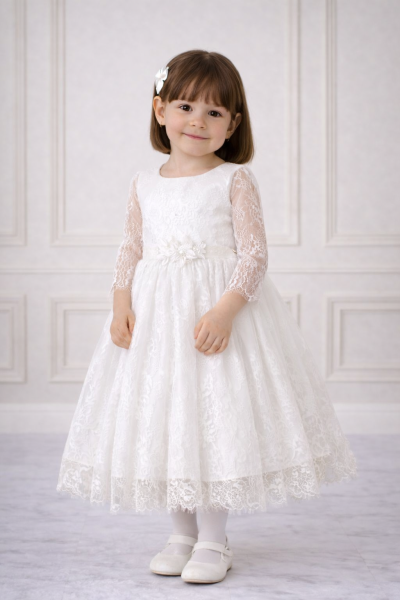 Vestito Battesimo Bambina Pizzo Bianco Elegante