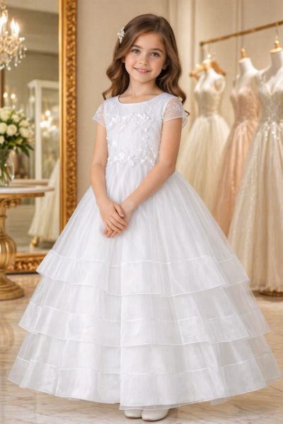 Abito da comunione bambina bianco retro con schiena a corsetto