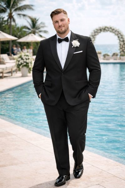 Smoking nero uomo curvy elegante da cerimonia Sposatelier