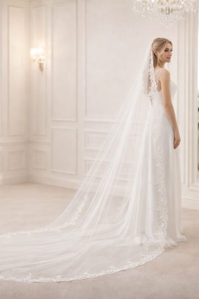 velo sposa lungo tulle pizzo ricamato elegante