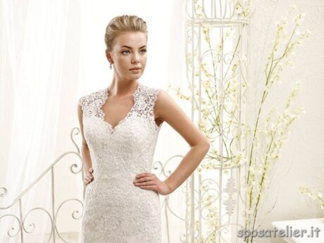 Andra-Abiti sposa economici italiani modello sirena ricamato a mano in pizzo con maniche a giro e ricamo sulla schiena abito nuova collezione 2016, sartoria italiana online