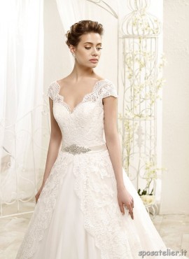 Tea- abito da sposa di pizzo e tulle cintura in vita con strass collezione 2022