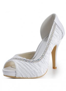 scarpe da Sposa economiche Scarpe Peep Toe in Raso con fila di brillantini argento
